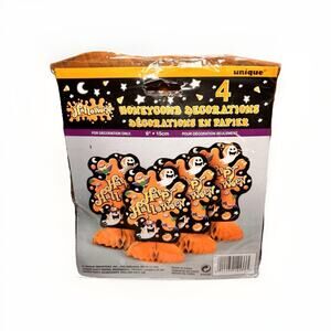 Vintage Halloween Honeycomb Decorations 4 Pack 4 Ghost Pumpkin Party Decor New